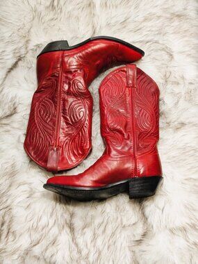 Vintage Code West Womens Red Leather Cowboy Boots 7 Western Wear